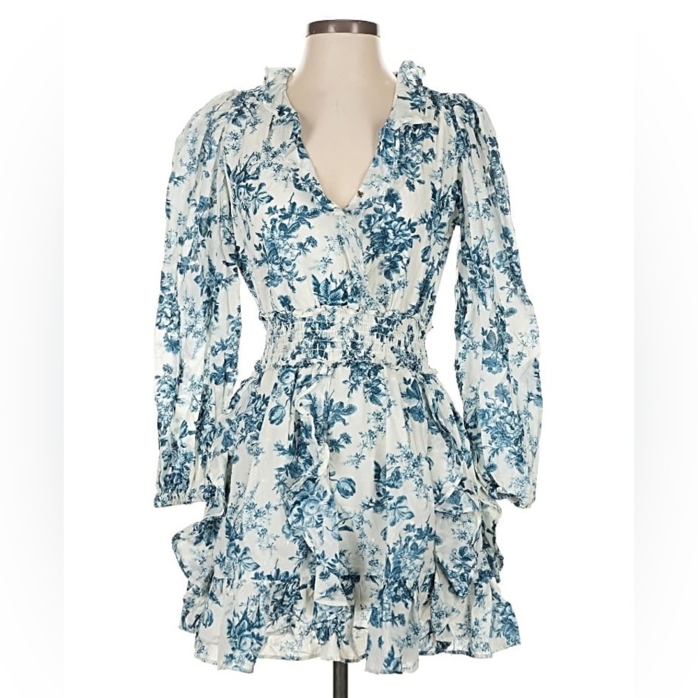 LoveShackFancy Blue Floral Long Sleeve Dress